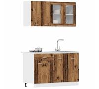 ATOMSTACK MAKER Lot de 4 armoires de cuisine Lyon aspect bois vieilli (81,5 cm et 60 cm de hauteur) - Meuble bas + armoires suspendues en bois et verre, avec pieds réglables, pour cuisine encastrée