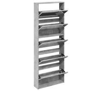 ATOMSTACK MAKER Meuble à chaussures avec 5 compartiments inclinables et miroir, gris béton, 63 x 17 x 169,5 cm, bois + verre - Peut contenir 15 à 20 paires de chaussures, idéal pour couloir et entrée