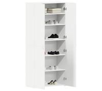 ATOMSTACK MAKER Meuble à chaussures avec étagère, 80 x 35,5 x 180 cm, blanc, matériau en bois, 2 portes et poignées en D, meuble à chaussures moderne pour couloir, entrée et chambre à coucher