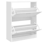 ATOMSTACK MAKER Meuble à chaussures inclinable blanc brillant, 63 x 24 x 81 cm, en bois robuste avec 2 compartiments inclinables, idéal pour le couloir et l'entrée, avec support mural