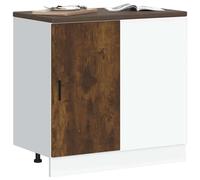 ATOMSTACK MAKER Meuble bas de cuisine en chêne fumé - 86 x 46 x 81,5 cm - En bois avec pieds réglables - Grand espace de rangement et support mural - Série Lyon
