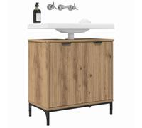 ATOMSTACK MAKER Meuble de lavabo à 2 portes en chêne Artisan - 60,5 x 33,5 x 61 cm - Avec poignées et pieds en métal - Meuble de salle de bain moderne pour un rangement ordonné - Fixation murale