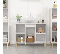 ATOMSTACK MAKER Meuble de lavabo blanc brillant 80 x 33 x 60 cm, 5 compartiments de rangement avec pieds en eucalyptus massif, résistant à l'humidité et prêt à être monté au mur, armoire de salle de