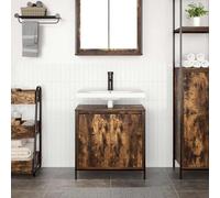 ATOMSTACK MAKER Meuble sous lavabo 60 cm, chêne fumé, bois et acier, 2 compartiments, plateau de table stable (20 kg), pieds réglables, pour salle de bain - Matériel de montage inclus
