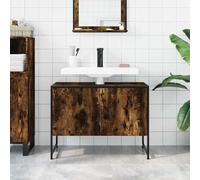 ATOMSTACK MAKER Meuble sous lavabo 80 x 33 x 60 cm en bois de chêne fumé avec cadre en acier revêtu par pulvérisation - Moderne, peu encombrant, montage mural, avec ouverture de siphon (8 x 20 cm)