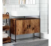 ATOMSTACK MAKER Meuble sous lavabo 80 x 33 x 60 cm en bois et acier revêtu par pulvérisation, aspect bois vieilli avec pieds en métal, ouverture siphon 8 x 20 cm - Meuble de salle de bain peu