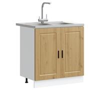 ATOMSTACK MAKER Meuble sous lavabo Porto - 80 x 46 x 81,5 cm - Marron - En bois - 2 portes avec grand espace de rangement - Meuble de salle de bain moderne pour lavabo - Avec évier et kit d'égouttoir