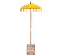 ATOMSTACK MAKER Parasol balinais jaune 95 × 95 × 260 cm - Toit en coton, structure en bambou massif avec clochettes décoratives et pompons, avec support pour jardin et terrasse