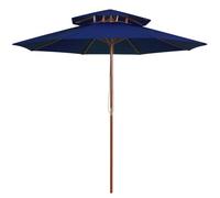 ATOMSTACK MAKER Parasol de jardin 270 x 270 cm avec mât en bois (aspect teck), housse en polyester vert résistante aux UV, double toit et ventilation - Pour terrasse, balcon et jardin, bleu, 270 x 270