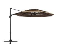 ATOMSTACK MAKER Parasol de jardin à 4 couches couleur sable 3 x 3 m en polyester résistant aux UV et aluminium revêtu par pulvérisation avec manivelle, fonction d'inclinaison et 8 baleines - Pour