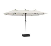 ATOMSTACK MAKER Parasol double avec éclairage (6 × + 1 panneau), polyester résistant aux UV, mécanisme à manivelle et support à sable - 449 x 265 cm, blanc sable/gris, Blanc., 449 x 265 x 245 cm