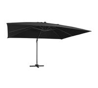 ATOMSTACK MAKER Parasol solaire 400 x 300 cm avec 24 LED solaires, protection UV, fonction d'inclinaison et rotation à 360°, blanc sable, mât en aluminium, pied en croix 100 x 100 cm, parasol de