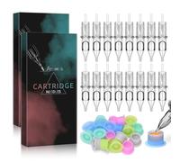 ATOMUS 20pcs Tattoo Cartridge Needles 1001RL Tattoo Needles for Tattoo Gun Pen Liner Pattern Permanent Eyebrow with Disposable 20pcs Silicone Ink Cups for Pen Rotary Machine Tattoo Supplies