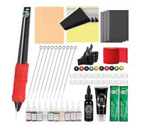 ATOMUSATOMUS Black Tattoo Stick Manual Pen Kit Home Tattoo Tool Kit with Tattoo Inks Tattoo Needles Tattoo Practice Skin Ink Cups Transfer Papers