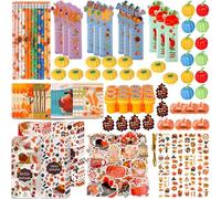 Atonofun Lot de 158 articles de papeterie de Thanksgiving avec mini carnet, tampons, crayons, gommes, tatouages, tampons pour enfants, sacs à friandises, récompenses en classe