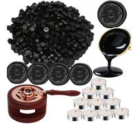 Atopbb 300 Perles Blanches de Cire de Sceau, Chauffage de Sceau de Cire en Bois, Cuillère Fondue et 10 Bougies de Thé pour Sceaux de Cire (Noir)