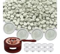 Atopbb Kit de sceau de cire, 300 perles de cire vert sauge, 1 chauffe-cire en bois, 1 cuillère fondue et 10 bougies à thé pour sceau de cire (vert sauge)