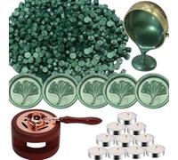 Atopbb Kit de sceau en cire avec 300 perles blanches, chauffe-cire en bois, cuillère en cire fondue et 10 bougies (Vert pin)