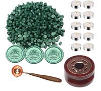 Atopbb Kit de sceau en cire avec 300 perles blanches, chauffe-cire en bois, cuillère en cire fondue et 10 bougies (Vert pin)