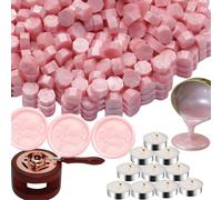 Atopbb - Lot de 300 Perles de Cire Rose Nacré avec Chauffe-bois, Cuillère Fondue et 10 Bougies Chauffe-plat pour Cachet (Rose Perle)