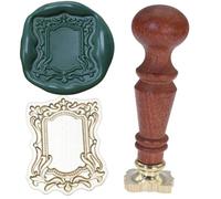 Atopbb Sceau de cire pour cadre, cadre en relief 3D, tampon à cacheter en relief, poignée en bois, tête de sceau en laiton, bronze doré, invitations de mariage, cachetage de lettres
