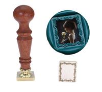 Atopbb Sceau de cire pour cadre, cadre en relief 3D, tampon à cacheter en relief, poignée en bois, tête de sceau en laiton, bronze doré, invitations de mariage, cachetage de lettres