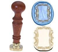 Atopbb Sceau de cire pour cadre, cadre en relief 3D, tampon à cacheter en relief, poignée en bois, tête de sceau en laiton, bronze doré, invitations de mariage, cachetage de lettres