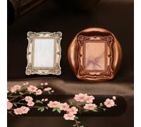 Atopbb Tampon de cire pour cadre - Cadre en relief 3D - Bronze doré - Poignée en bois - Tête de sceau en laiton - Diamètre : 30 mm - Longueur totale : 90 mm