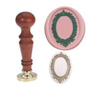 Atopbb Tampon de cire pour cadre - Tampon à cacheter avec cadre en relief 3D - Poignée en bois - Tête en cuivre doré bronze - Invitations de mariage - Sceau de lettre (F13)