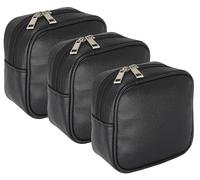 atorakushon Petite trousse de toilette en polyuréthane pour voyage, maquillage, bijoux, pochette pour filles, femmes, unisexe avec fermeture éclair (lot de 3, noir), noir, Standard, Moderne