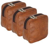 atorakushon Petite trousse de toilette en polyuréthane pour voyage, maquillage, bijoux, pochette pour filles, femmes, unisexe avec fermeture éclair (lot de 3, brun roux), marron, Standard, Moderne