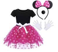 Atorcher Déguisement de Minnie avec oreilles de souris, nœud papillon, gants et nez pour fille - Mini jupe tutu à pois pour Halloween, fête d'anniversaire