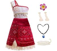 Atorcher Déguisement Vaiana 2 pour fille avec collier fluorescent, chevilles, boucles d'oreilles, couronne de fleurs - Costume Vaiana pour enfant, Costume Moana 2 pour fille, anniversaire, carnaval
