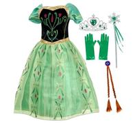 Atorcher Robe de princesse Anna avec couronne et gants Vert, Vert avec accessoires, 6 ans