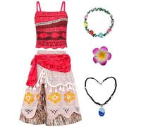 Atorhcer Vaiana Costume pour enfants avec collier et couronne de fleurs et pince à cheveux Costume Moana Fille Vaiana Carnaval Anniversaire Hawaïen Cosplay