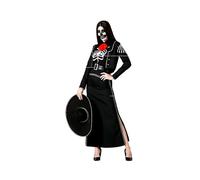 Atosa Déguisement de squelette mexicain noir pour femme | Jour des morts | Style charro traditionnel | Élégant et sobre | Halloween et fêtes à thème