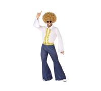 Atosa Déguisement Disco Homme 1970-1980 – Chemise blanche, pantalon évasé, ceinture dorée XS/S