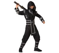Déguisement Ninja garçon noir et argent - tunique à capuche, pantalon, bandana et ceinture 5 ans