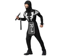 ATOSA | Déguisement de ninja pour garçon | Combinaison complète avec gilet, t-shirt, pantalon et cagoule | Noir et blanc | Idéal pour le carnaval et l’Halloween | 7-9 ans