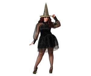 Atosa déguisement sorcière robe noire avec chapeau femme adulte XS