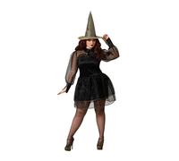 Atosa déguisement sorcière robe noire avec chapeau femme adulte XXL, Noir