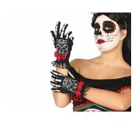 Atosa Gants courts Squelette mexicain Dia de los Muertos avec fleurs Femme Taille unique