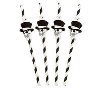 ATOSA lot de 8 pailles tête de mort halloween noir et blanc