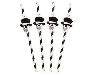 ATOSA lot de 8 pailles tête de mort halloween noir et blanc