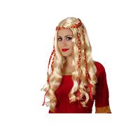 Atosa Perruque Longue Blonde Ondulée Avec Des Tresses Rouges
