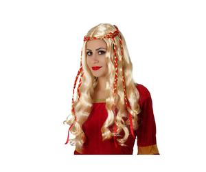 Atosa Perruque Longue Blonde Ondulée Avec Des Tresses Rouges