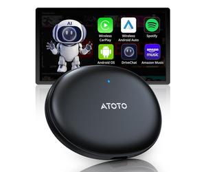 ATOTOZONE AD5 sans Fil CarPlay & Android Auto, Boîte Vidéo Plug & Play pour Voiture, Mise à Niveau 2025 AI Box CarPlay avec Youtube, Dual Wi-FI, Bluetooth, ChatGPT