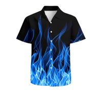 ATOurDealss Chemise hawaïenne amusante à manches courtes avec bouton graphique 3D pour homme Taille L, Flamme bleue., XL