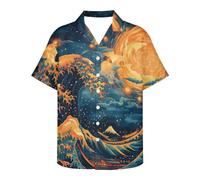 ATOurDealss Chemise hawaïenne décontractée pour homme avec boutons et col cuba 3XL, Grande vague de lune, XL