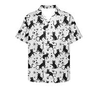 ATOurDealss Chemise hawaïenne décontractée pour homme avec boutons et col cuba 3XL, motif chat noir, L